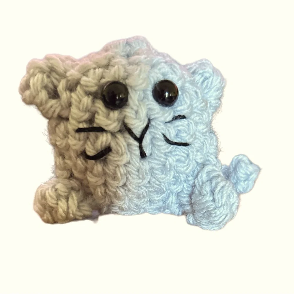 Hand Crafted Cat Amigurumi Colorful Crocheted Sitting Kitty Soft Figurine